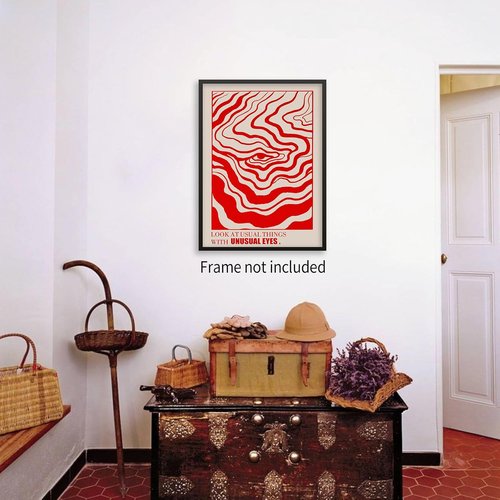Medpol Retro Red Abstract Eye Canvas Wall Art - Vintage 60s/70s Psychedelic Decor | 12x16 Inch Unframed