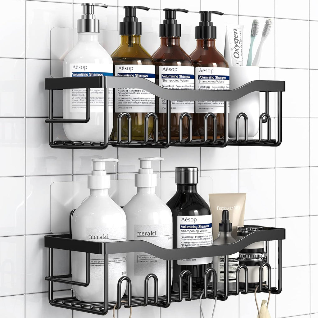 Skiennix Shower Caddy - Adhesive Bathroom Organizer with Large Capacity | Rustproof Stainless Steel, No Drilling