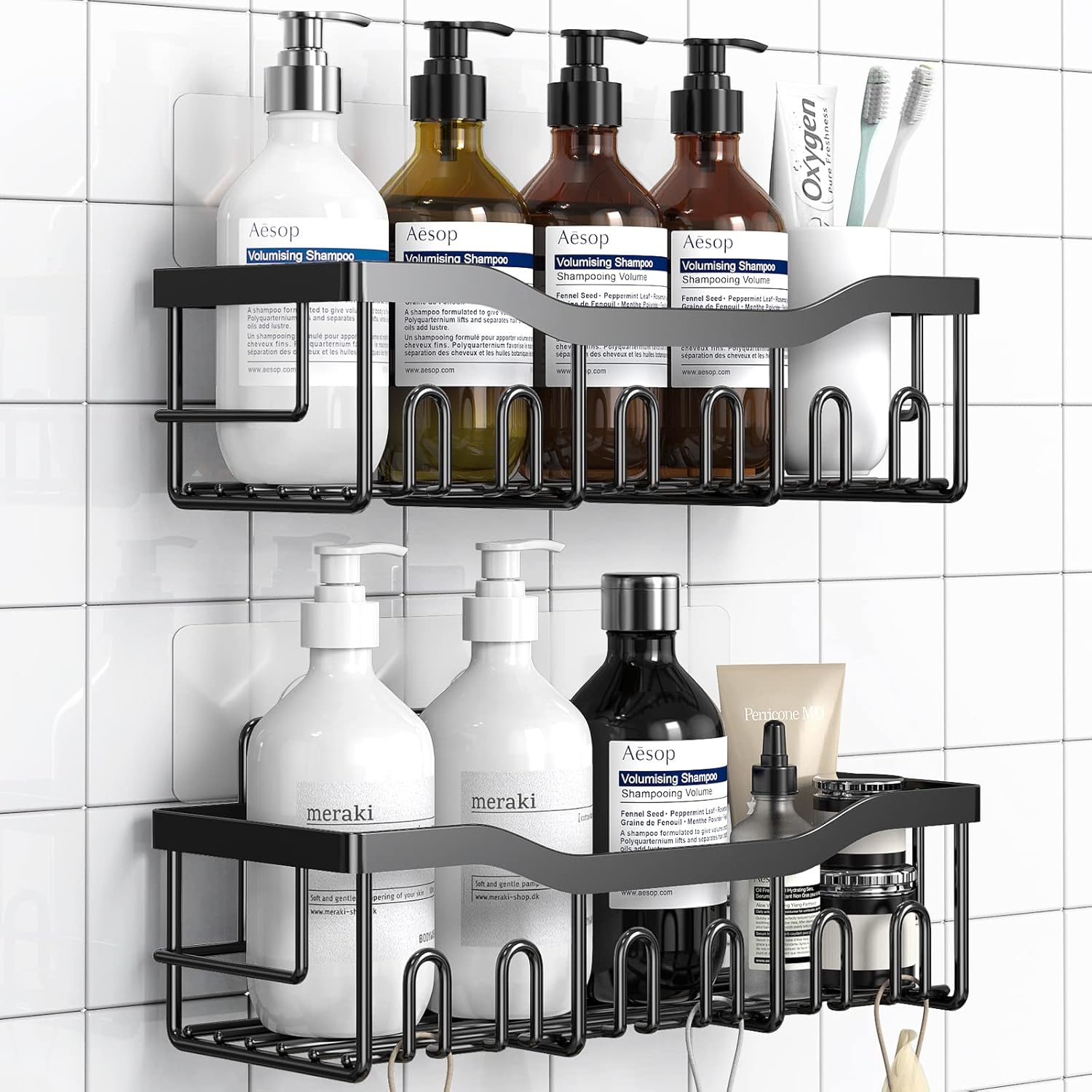 Skiennix Shower Caddy - Adhesive Bathroom Organizer with Large Capacity | Rustproof Stainless Steel, No Drilling