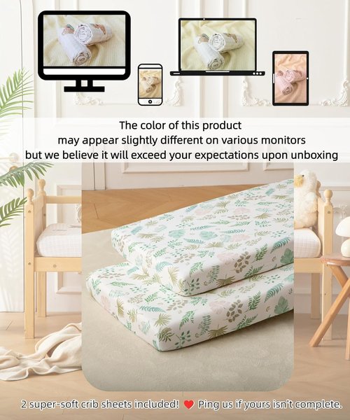 SDY Jersey Crib Sheets for Baby Boys and Girls,52"x28"X8", 2 Pack, Green Standard Oval/Retangle Crib Mattress Sheets for Toddler,Super Soft Breathable
