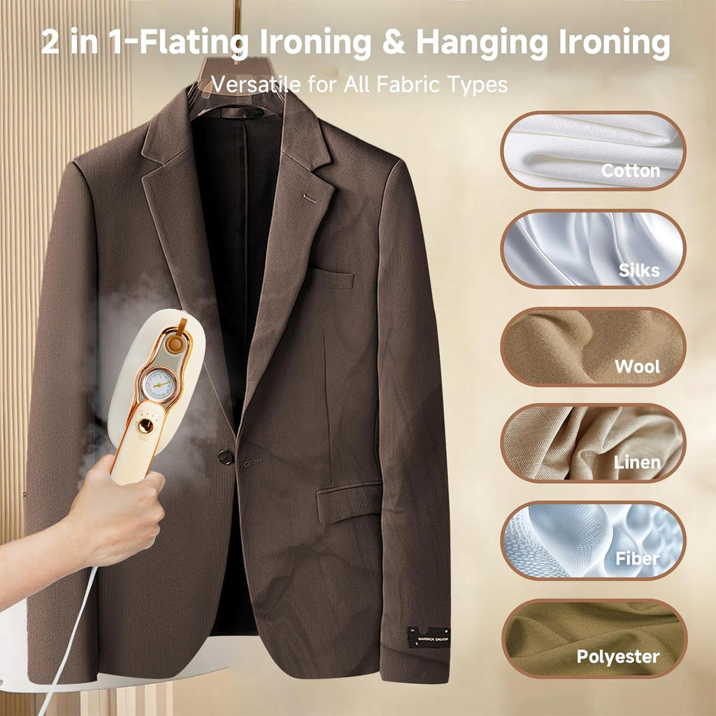 Skiennix Portable Handheld Clothes Steamer - 1200W Fast Heat Up, 200ml Tank, 3 Modes, Beige