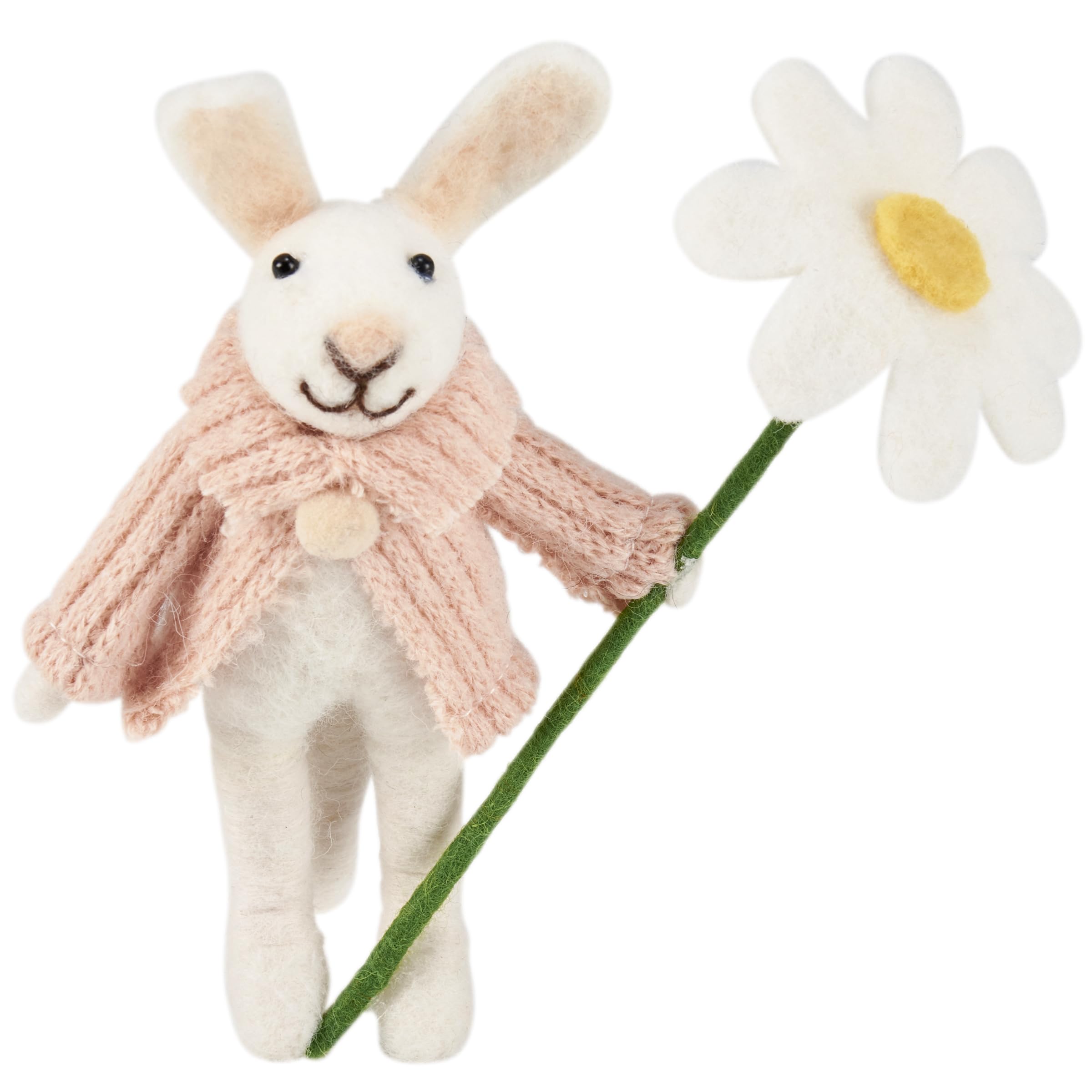 Primitives by Kathy Daisy Flower Bunny Collectible Felt Critter,5.5-inch, with Handmade Detail Knit Sweater with Pom - Tiered Tray, Shelf, or tablescape Display with Our Other Spring & Easter Decor