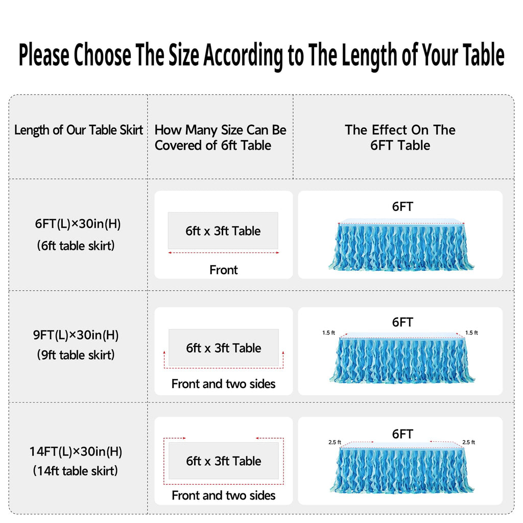 leegleri 108in Tulle Ruffle Curly Willow Table Skirt for 4/6/8FT Tables, Under The Sea Ocean Blue Baby Shark Themed Tutu Table Skirt for Baby Shower, Birthday Party