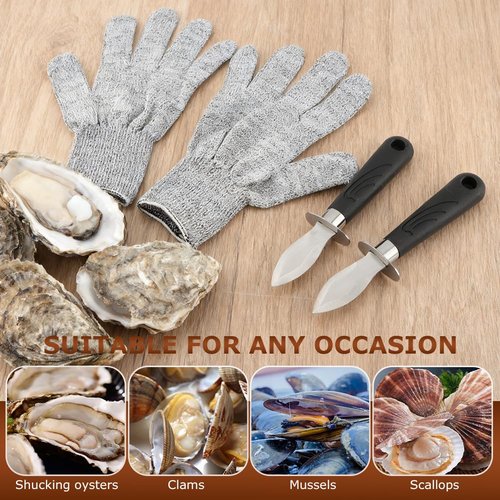 Oyster Shucker Set, 2-Piece Professional Oysters Shucking Knives and Cut Resistant Gloves for Oysters, Clams & Shellfish Opener Kit for Home Kitchen, Oyster Bar & Seafood Party