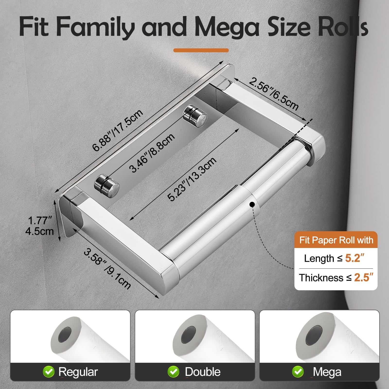 Pokim Polished Chrome Toilet Paper Holder,Self Adhesive or Screw Wall Mount Toilet Roll Holder Stainless Steel Double Post Tissue Holder for Bathroom,Commercial Toilet Paper Dispenser