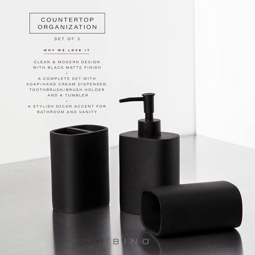 BINO 3-Piece Bathroom Accessories Set - Stylish Soap Dispenser, Toothbrush Holder & Tumbler for Elegant Decor