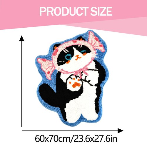 LSYESDLA Cute Cat Bathroom Rug, Soft Plush Kawaii Animal Tufted Bath Room Mat, Non-Slip & Machine Washable, Absorbent & Quick Dry Floor Door Mat Home Decor for Shower, Tub and Sink, 23.6"x27.6"