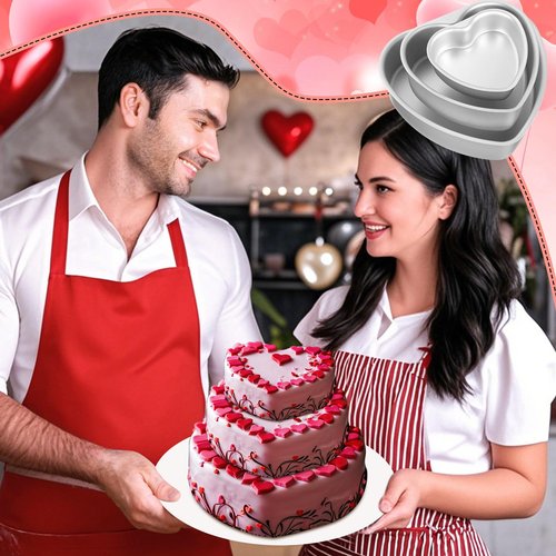 Mifoci 3 Pieces Heart Shaped Cake Pans Aluminum Cake Pans Heart Baking Mold for DIY for Kitchen Wedding Party(Silver,4，6，8 Inch)