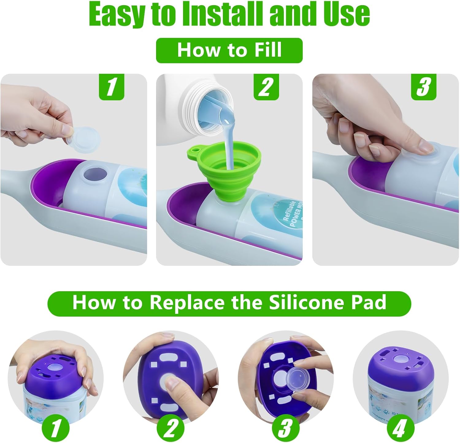 Power Mop Refillable Bottle - 26 FL OZ Leak-Proof HDPE Solution Container with 5 Silicone Gaskets & Funnel