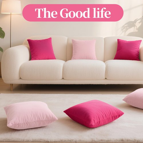 Bruislard 6 Pcs Velvet Throw Pillow Covers 18 x 18 Inch Decorative Pillow Cases Soft Cushion Pink Pillowcase for Picnic Patio Couch Garden Bench Porch, No Inserts