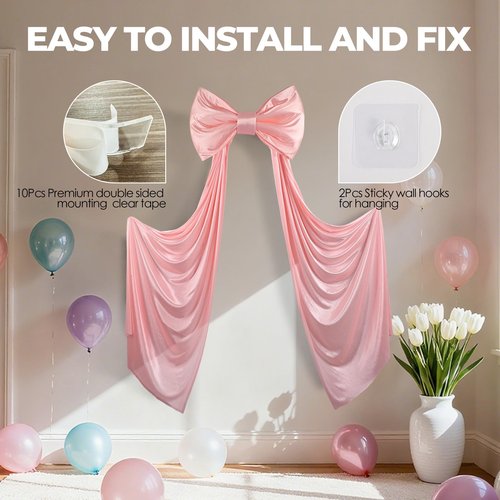 iHUFeather Pink Bow Decor Large Bows with Giant Ribbon for Coquette Room Decor, Birthday Party Wedding Christmas Backdrop Wall Decorations (59x19 Inch)