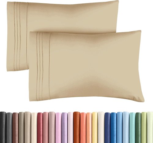 King Pillow Cases by [Brand Name] - Ultra Soft Hotel Quality Covers | Wrinkle-Free, Stain Resistant - 2 Piece Set in Beige