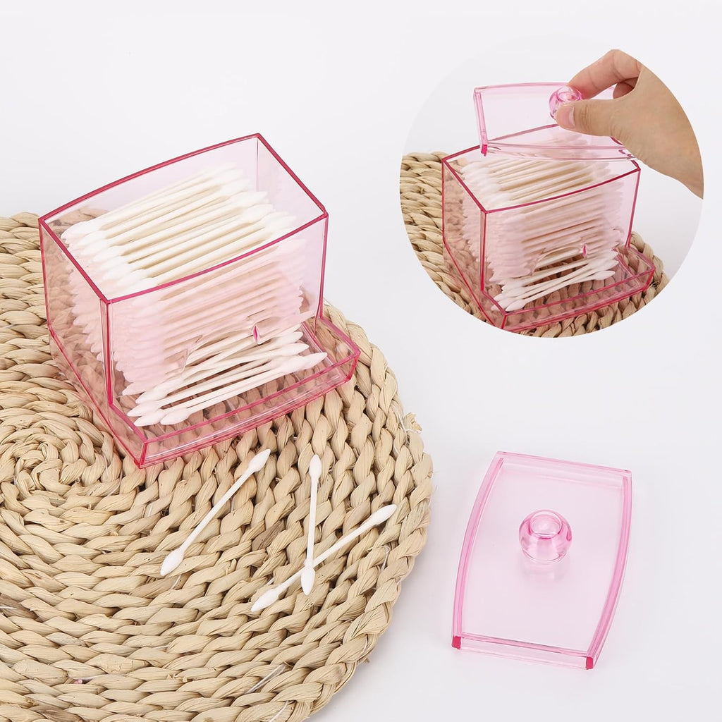 Tbestmax Cotton Swab Holder Dispenser - 10oz Bathroom Organizer for Qtips & Cotton Balls (Pink)