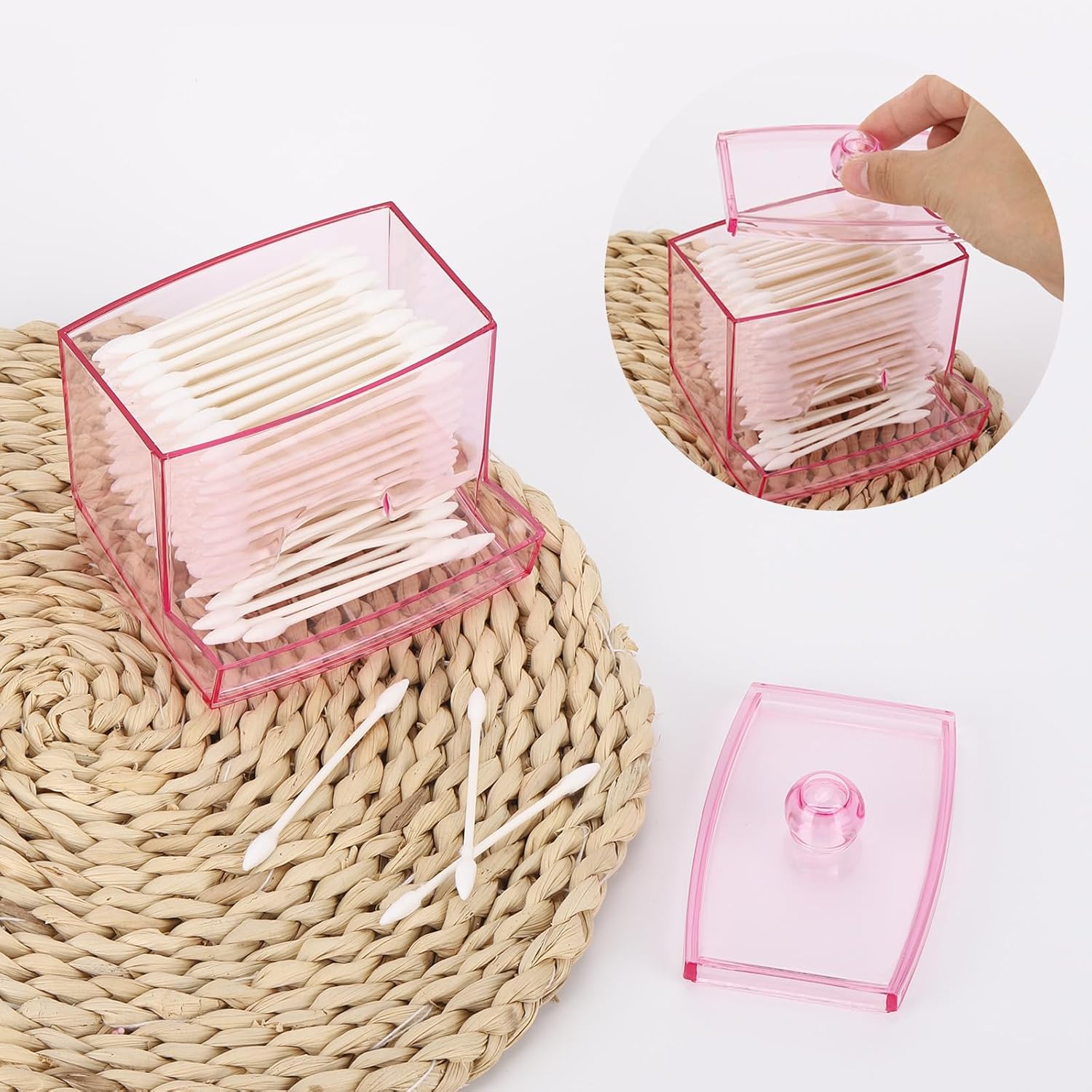 Tbestmax Cotton Swab Holder Dispenser - 10oz Bathroom Organizer for Qtips & Cotton Balls (Pink)