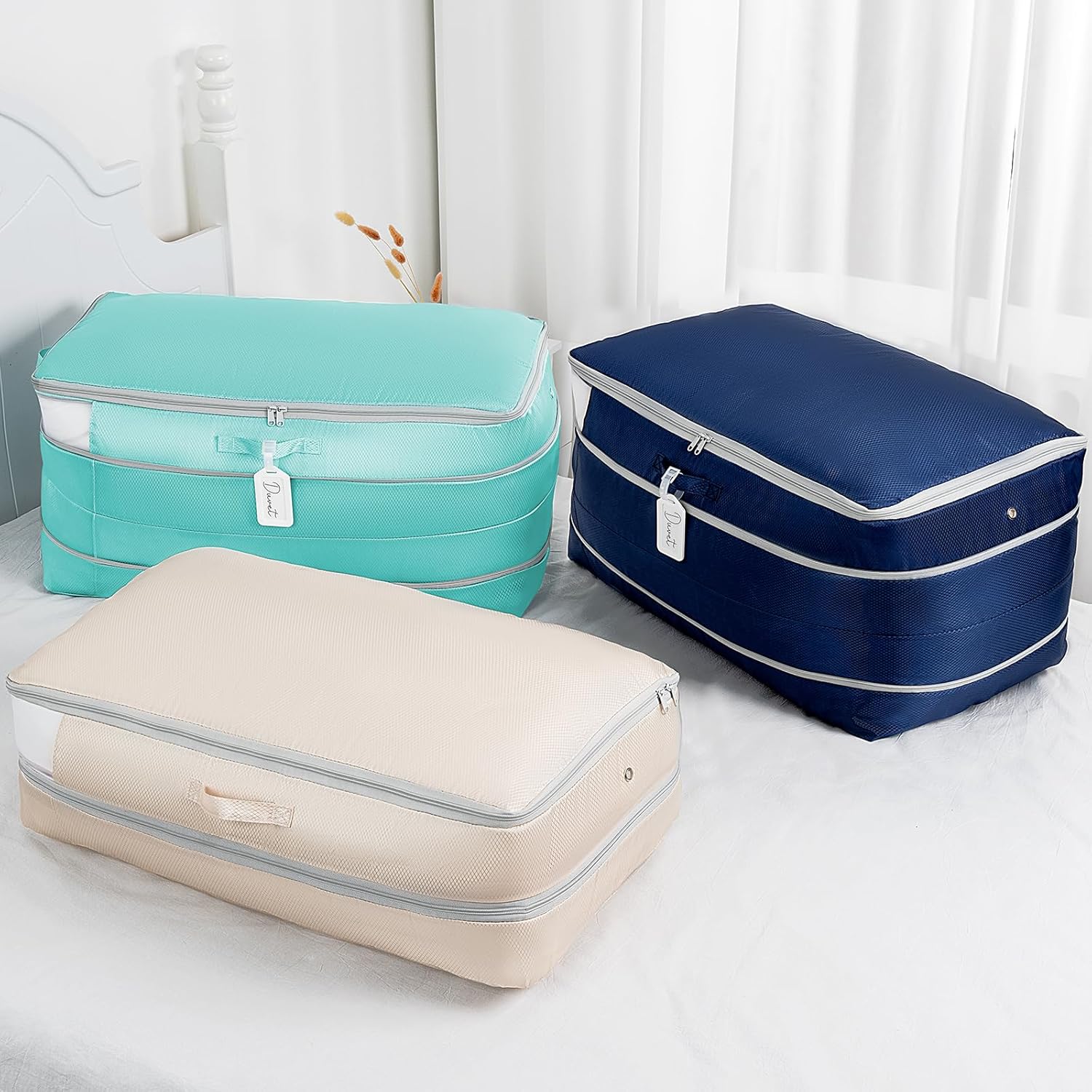 Comforter Storage Bag - Large Capacity Washable Compression Organizer | 2-Pack Beige
