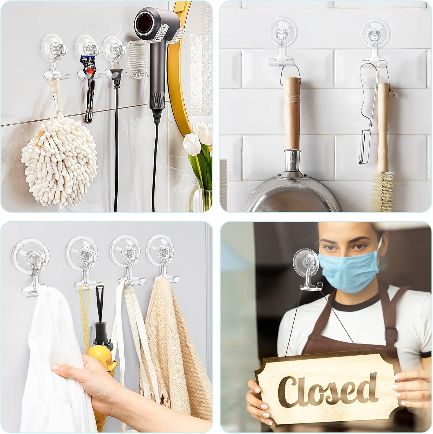 VIS'V Suction Cup Hooks - 2 Large Hooks & 2 Razor Hooks for Strong Grip | Ideal for Bathroom Use