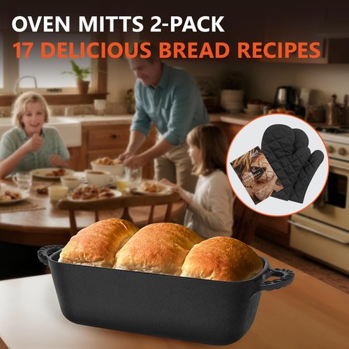 Lvmol 9.5×5 Inch Cast Iron Loaf Pan - Pre-Seasoned Sourdough Bread Baking Pan, Even Heat Distribution for Homemade Bread
