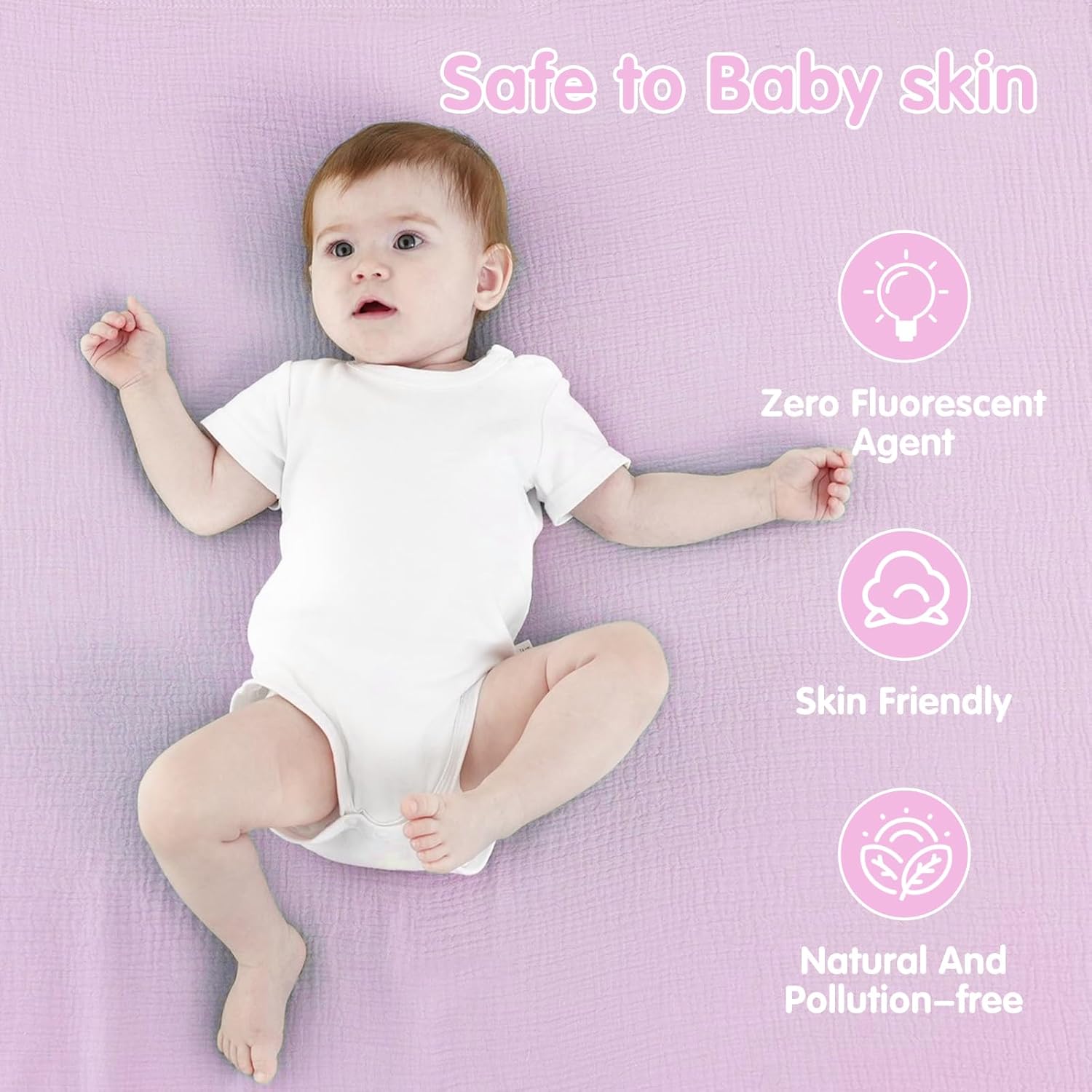 Skiennix Muslin Swaddle Blankets - Soft & Breathable 100% Cotton | 2 Pack, Large 40 x 40 Inches, Pink & Purple