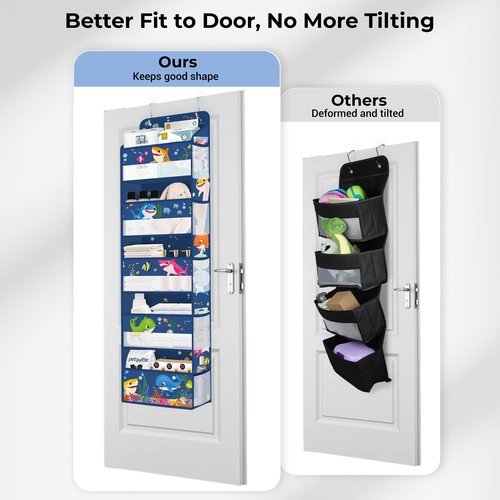 Clastyle Ocean Animals Over the Door Organizer Fish Nursery Hanging Storage Organizer for Kids Clothes Diaper Toy Closet Door Hanging Shelf Storage for Bedroom Bathroom Pantry, Shark, 5-Tier