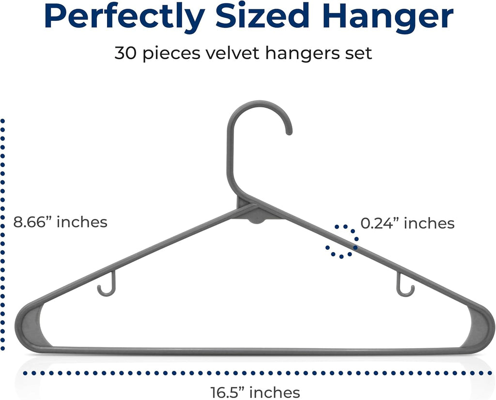 SereneLife Non-Slip Plastic Hangers - Durable Space-Saving Closet Organizers | 30 Pack for Shirts, Sweaters & Kids Clothes