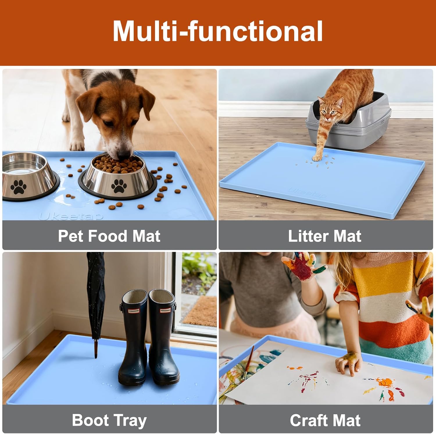 Ukeetap Extra Thick Silicone Mat - Waterproof Under Sink Mat for Kitchen & Bathroom | 34" x 22", Blue