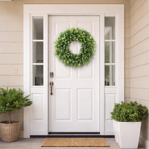 Boxwood Wreath - 26'' Artificial Leaves for Front Door | Spring & Summer Indoor/Outdoor Decor