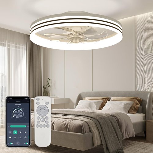 Ceiling Fans with Lights, 20'' Ceiling Fans with Lights and Remote, Low Profile Ceiling Fan with Light, 3 CCT & Dimmable, 6 Fan Speed, Remote&App Control Ceiling Fan for Bedroom, Living Room, Kitchen