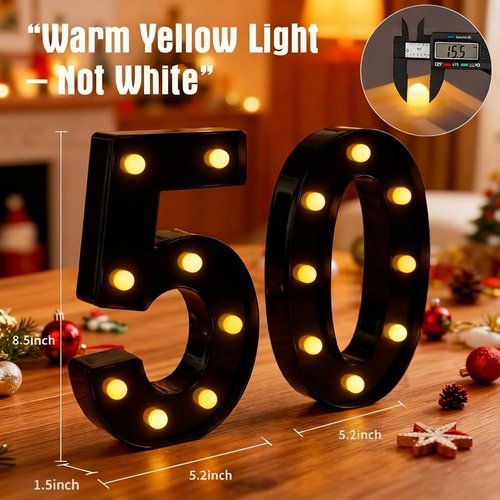 Black 50th Birthday Decorations for Him Her, LED Light Up Numbers 50 Sign Battery-Operated Light-Up Party Decoration 50th birthday gifts for Her