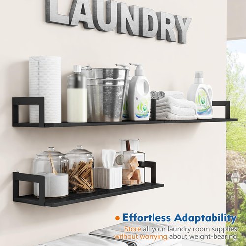 Harwaya 24 Inch Floating Shelves for Wall Set of 3, Wall Mounted Bookshelf, 8 Inches Deep Hanging Book Shelves for Living Room Bedroom Office Decor Closet Storage (Black)