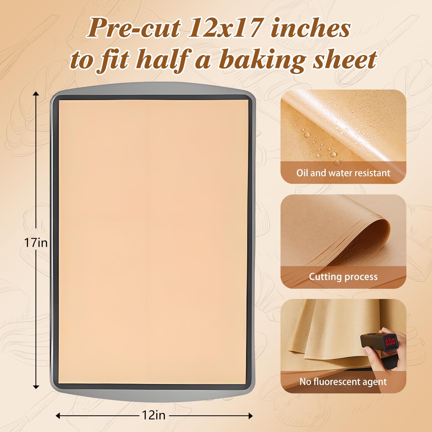 Skiennix Parchment Paper Sheets - 300 Unbleached Non-Stick Baking Sheets | 12x17 Inches for Oven & Air Fryer