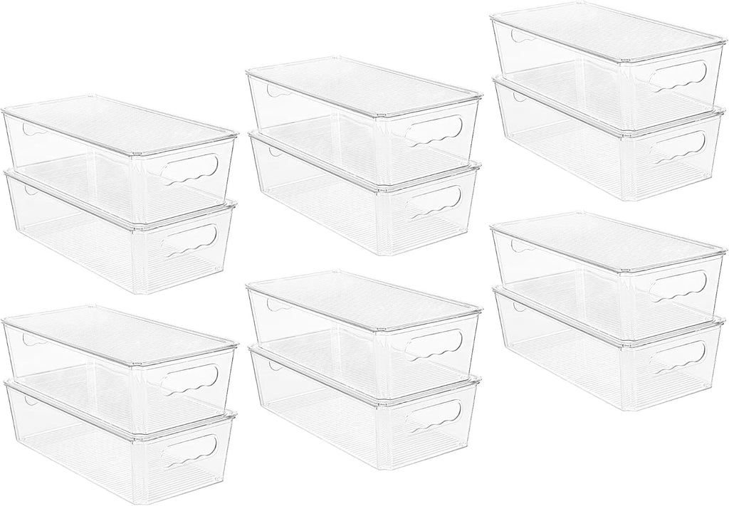 Vtopmart Clear Storage Bins - 12pcs Stackable Organizers with Lids for Kitchen & Pantry | Durable Plastic
