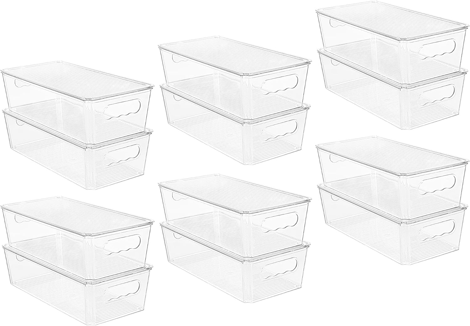 Vtopmart Clear Storage Bins - 12pcs Stackable Organizers with Lids for Kitchen & Pantry | Durable Plastic