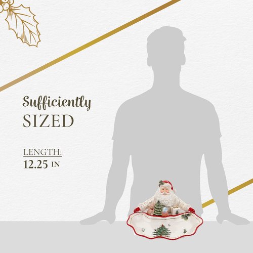 Spode Christmas Tree Gold Collection Figural Santa Dish, 12.25-Inch Holiday Décor Candy Bowl - Fine Earthenware with 22-Karat Gold Accents, Christmas Mantel Decoration & Holiday Tableware