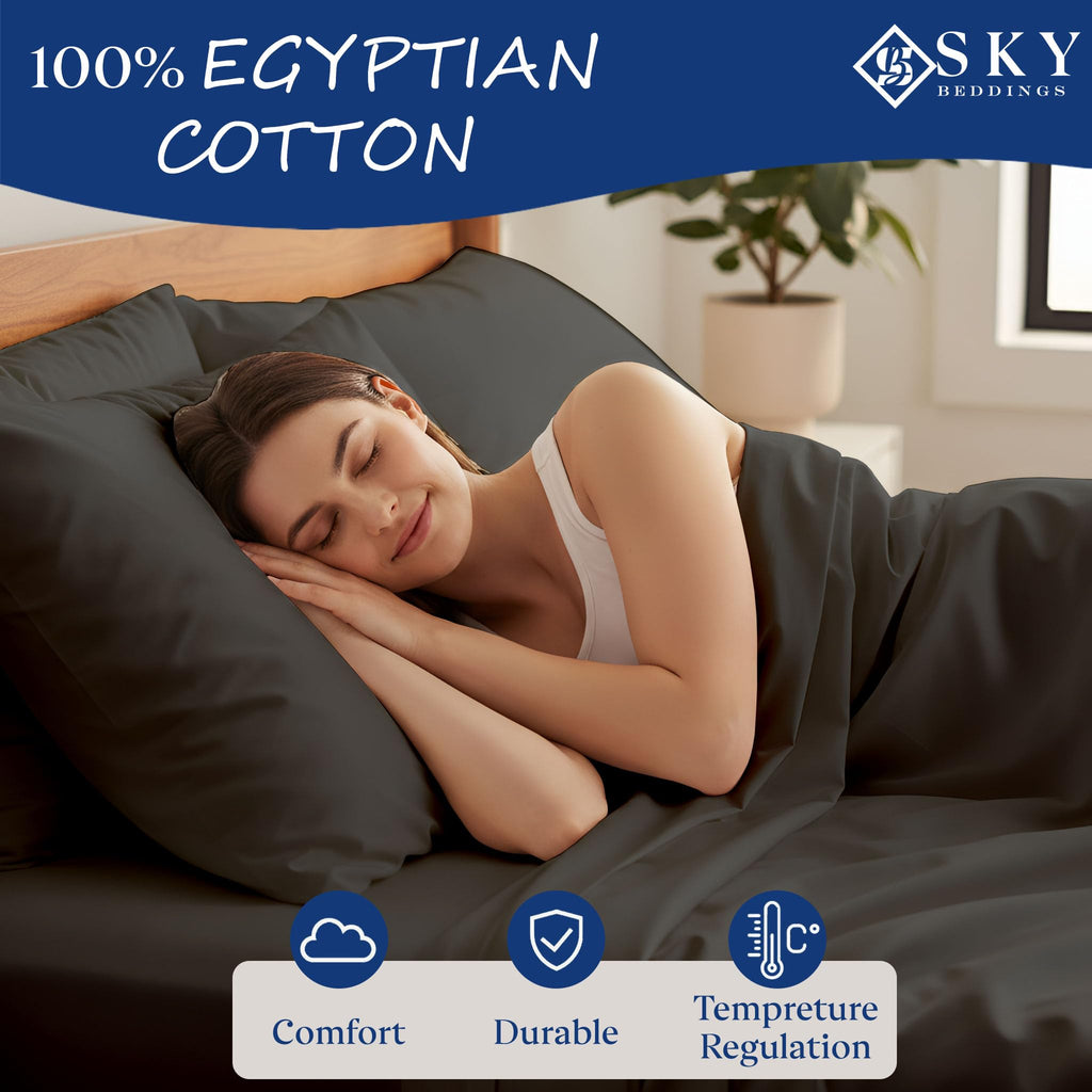 SKY BEDDINGS 100% Cotton Full Sheets - 400 Thread Count Sateen Weave, Cooling, Hotel Luxury 4 Piece Full Size Bed Sheets Set with 15" Deep Pockets, Breathable Cotton Full Size Sheets - Light Grey