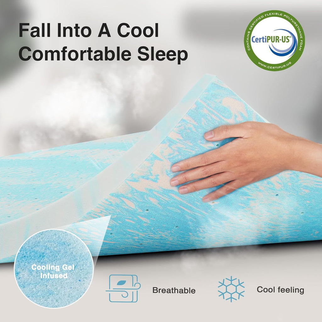 Novilla Memory Foam Mattress Topper - 2 Inch Cooling Gel Infused | CertiPUR Certified Comfort for Queen Sleeper Sofa, RV, Dorm Room