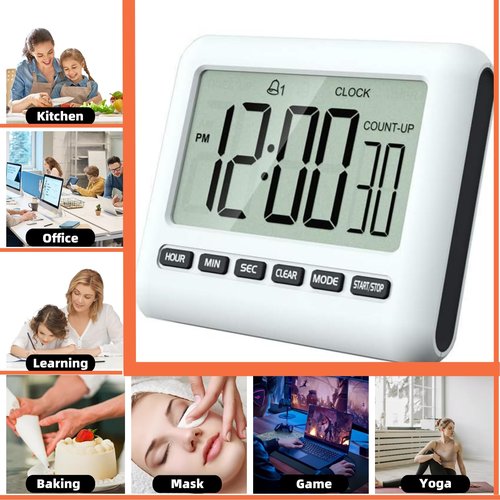 Magnetic Clock Digital Small for Fridge Stove with Clip Kitchen Timer Clocks Large Screen Loud Alarm 12/24 Hour Multi-Functional Countdown for Baking Sports Office Classroom 3.34x2.83 Inches Black