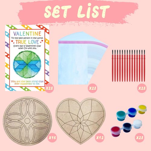 POATROZON Valentine's Day Gifts Party Favor 28Pcs Wooden Slices Card DIY Craft Heart Shape for Kids Crafts and Art Classroom Exchange (Heart, One Size)