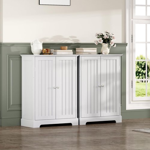 ChooChoo Bathroom Floor Cabinet, Modern Bathroom Storage Cabinet with 2 Doors and Adjustable Shelves, Freestanding Cupboard for Living Room, White