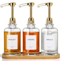 ALPIRIRAL Coffee Syrup Dispenser, Glass Syrup Pump Dispenser for Coffee Bar Accessories, Maple Syrup Bottles with Tray, 16.9 fl oz Simple Syrup Bottles with 1/4oz Large Capacity Gold Pump