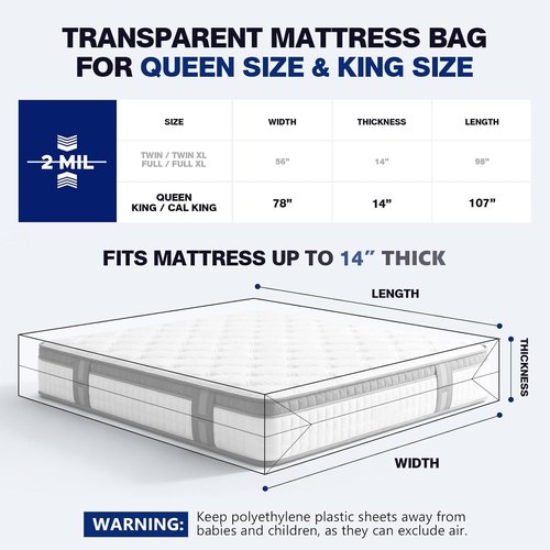 2 Pack Mattress Bags - Heavy Duty Waterproof & Tear-Resistant Covers for King/Queen Size | 107" x 78" x 14''