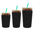 AUEKLLW 3 Pack Reusable Neoprene Insulator Sleeve for Iced Coffee Cups, Funny Coffee Cup Sleeves for 16-32oz Coffee cups, Cute Drink Sleeve for Cold Hot Beverages Cute Black Leopard