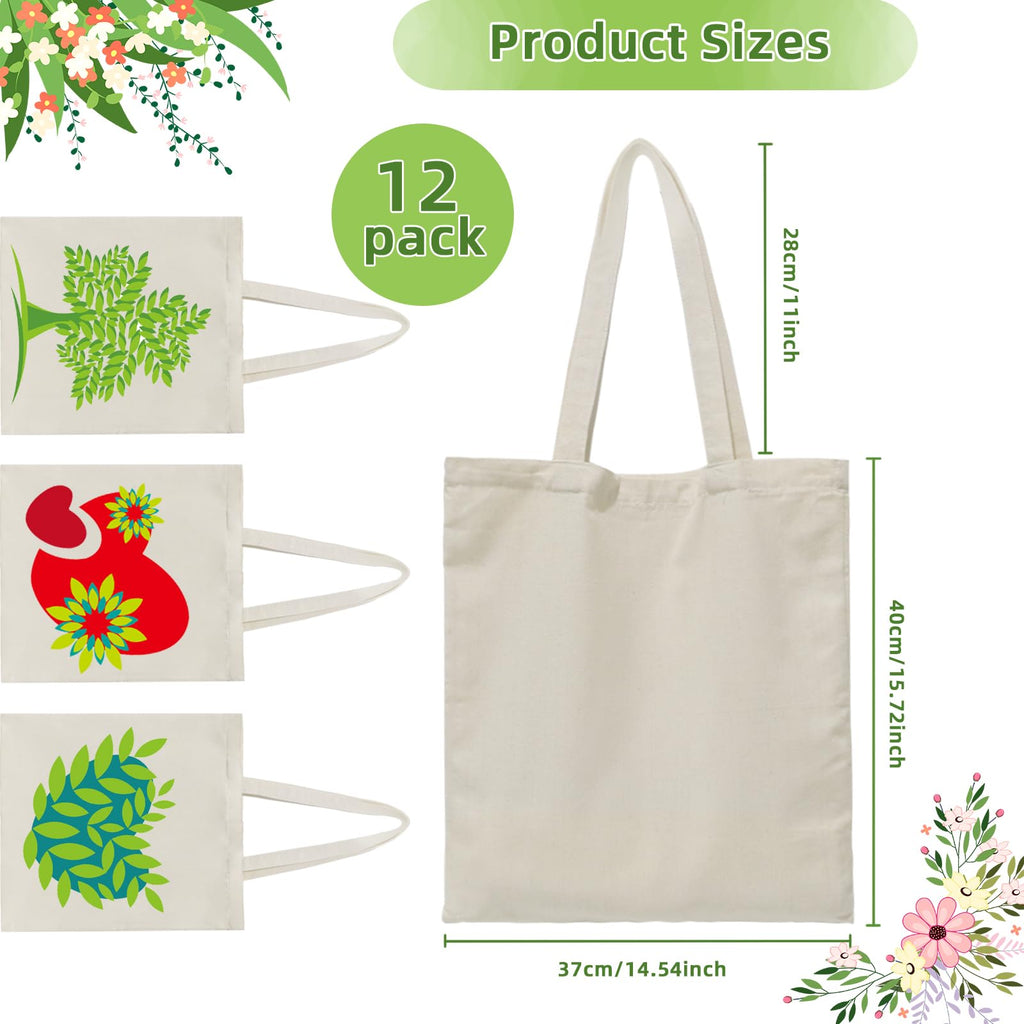 HECTOLIFE 12 Pack Canvas Tote, Reusable Blank Canvas for Shopping,Grocery Bags,DIY Gift Bags