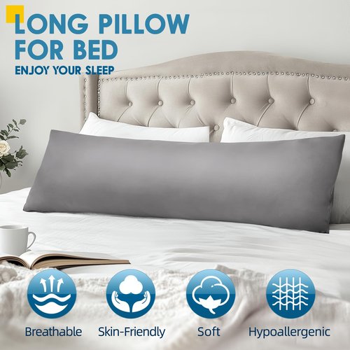 MAGIC ELEPHANT Body Pillow, Memory Foam Body Pillow for Adults, Long Pillow for Bed and Sleeping, Full Long Bed Pillow Insert with Cover (Grey, 20x54 Inch)