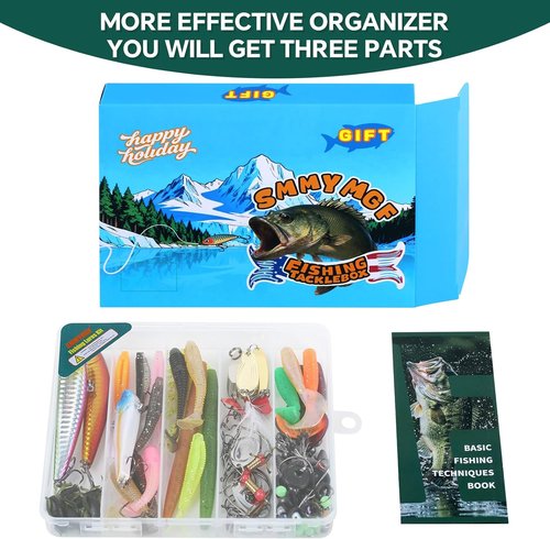 Fishing Tackle Box Kit - 142 Pcs Lures Set with Techniques Book | Saltwater & Freshwater Gear for Bass, Trout, Salmon