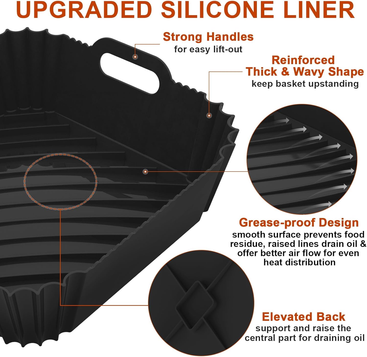 Skiennix Silicone Air Fryer Liners - Reusable 7.1 Inch for 4-7 QT Square Air Fryers | Baking Tray Accessories
