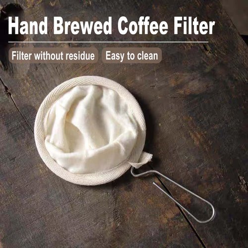 2 Pack Cloth Coffee Filter, Reusable Coffee Sock Filter, Flannel Cloth Tea Strainer Coffee Filter Bag with Stainless Steel Handle for Home Office Handmade Coffee (Cream)