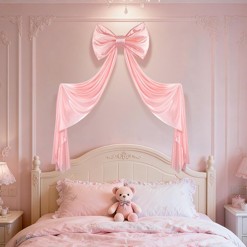 iHUFeather Pink Bow Decor Large Bows with Giant Ribbon for Coquette Room Decor, Birthday Party Wedding Christmas Backdrop Wall Decorations (59x19 Inch)