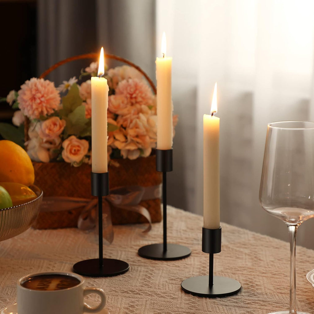 Sieral Candle Holders - Modern Metal Taper Candlesticks Set for Weddings & Home Decor | Matte Black, 15 Pcs