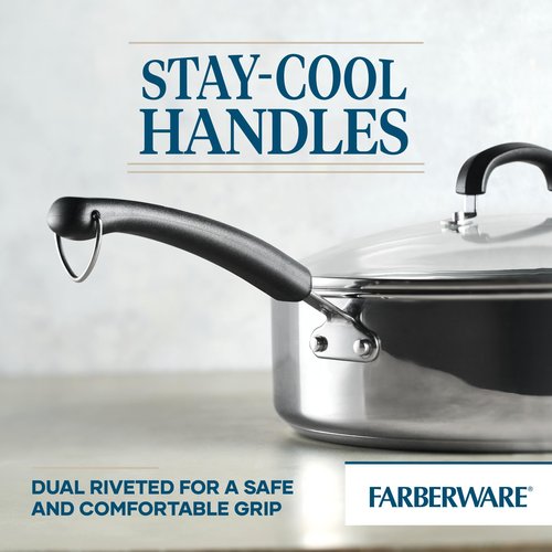 Farberware Brilliance Stainless Steel Saute Pan/Jumbo Cooker with Lid and Helper Handle, Induction Suitable, Dishwasher and Metal Utensil Safe, 6 Quart - Stainless Steel