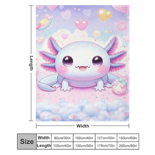 Axolotl Throw Blanket - Soft Flannel for Girls Boys Kids and Axolotl Lovers - Warm All Season Lap, Chair, Sofa Blanket - 50"x40"